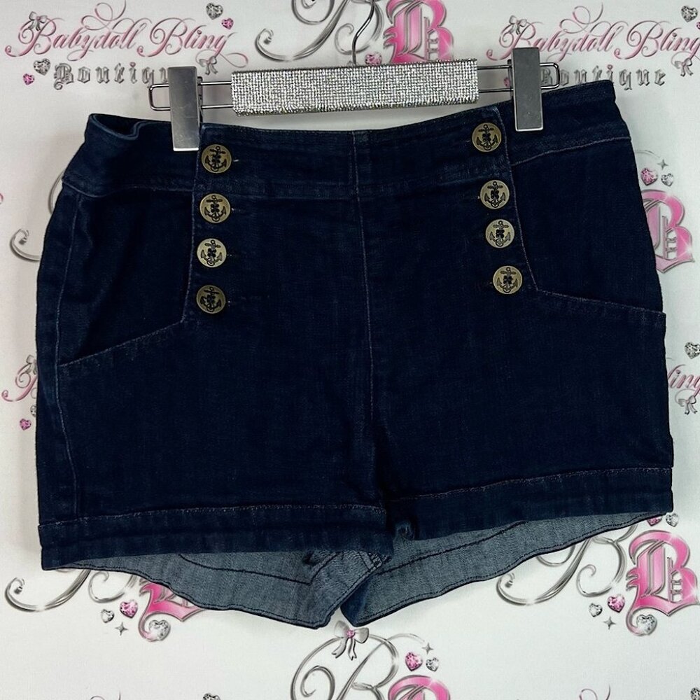Express jeans shorts buttons nautical sailor Black High Waist Buttoned Shorts